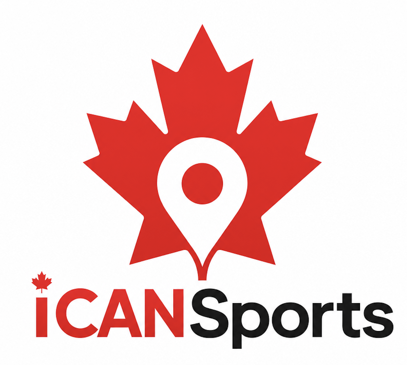 iCANSports app icon — red maple leaf with location pin